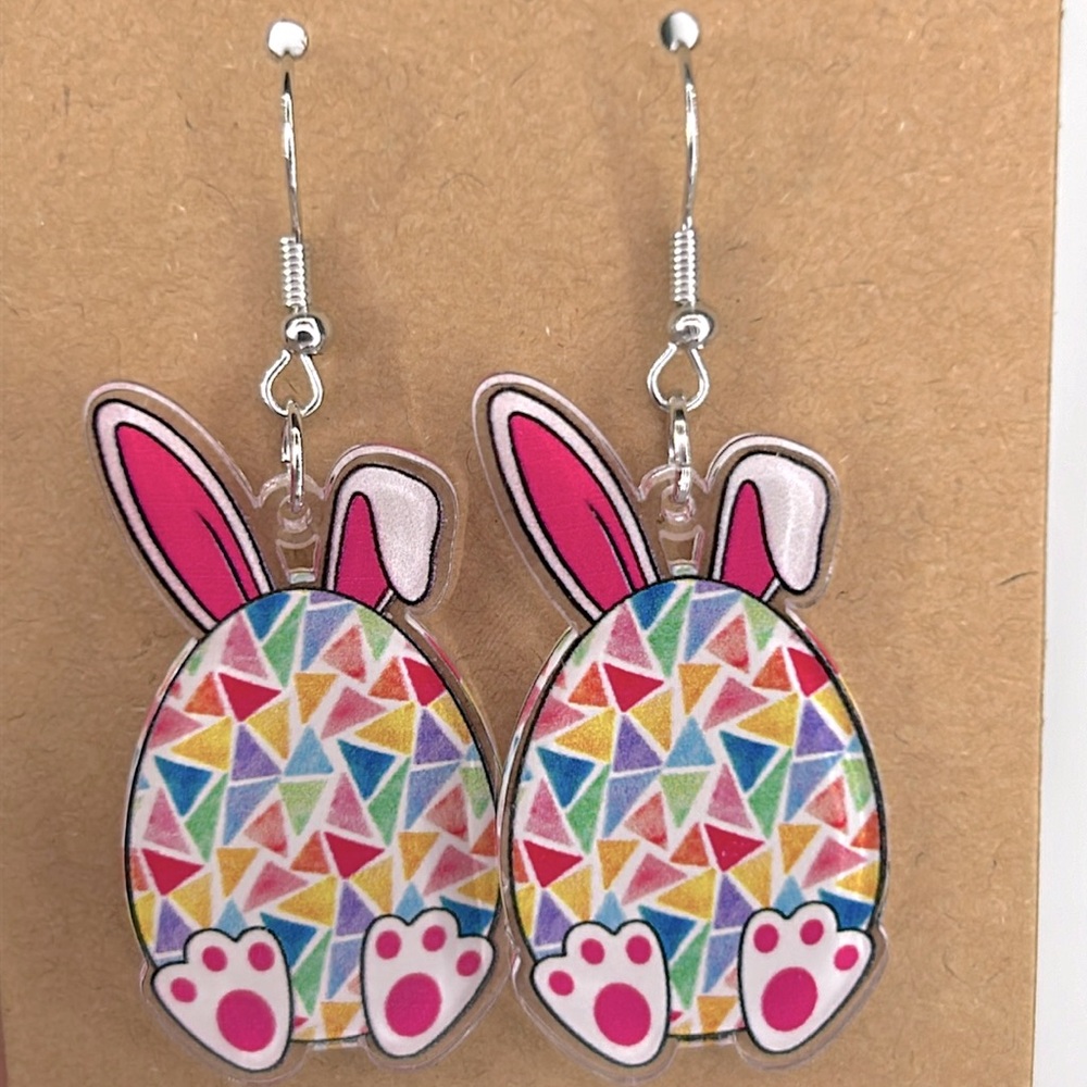 Easter Bunny Egg Earrings 2D Acrylic Cartoon Fashion Jewelry - Picture 4 of 4